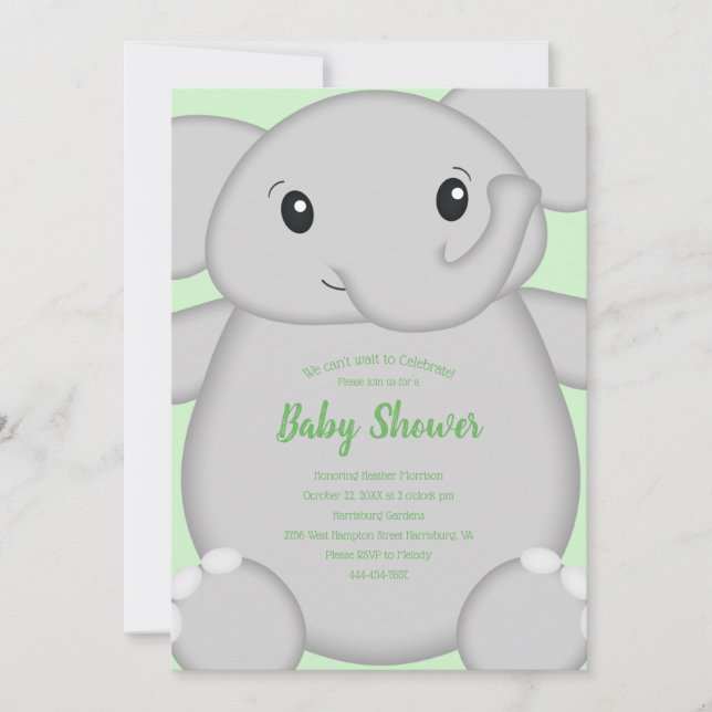 Elephant Baby Shower Safari Inbjudningar (Framsida)