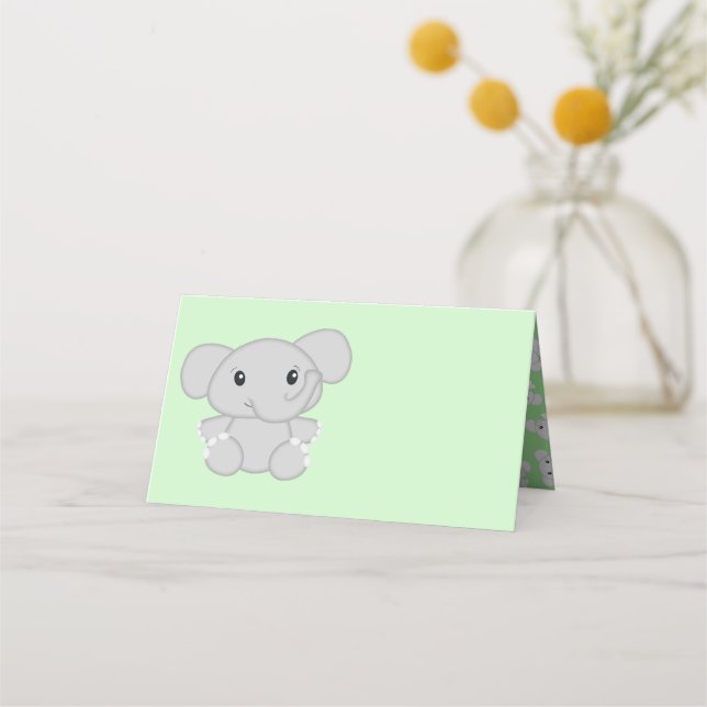 Elephant Baby Shower Safari Placeringskort (Framsida)