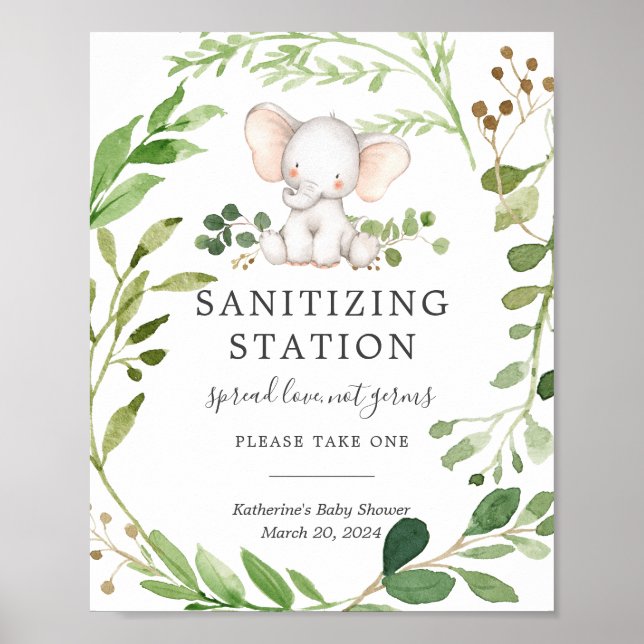 Elephant Baby Shower Sanitizing Station Sign Poster (Framsidan)