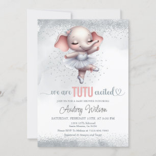 Elephant Baby Shower Silver och Rosa Tutu Dress Inbjudningar