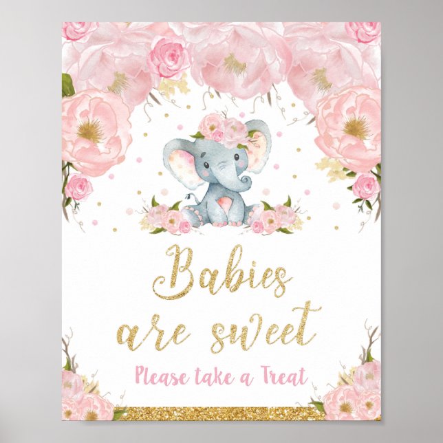 Elephant Baby Shower Spädbarn är Sweet Treat Sign Poster (Framsidan)