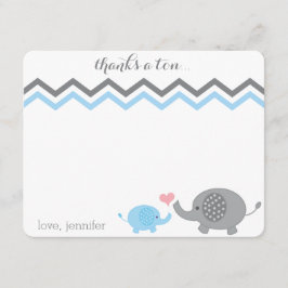 Elephant Baby Shower Tack Blue Grått Chevron Anteckningskort