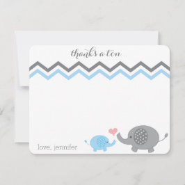Elephant Baby Shower Tack Blue Grått Chevron Anteckningskort
