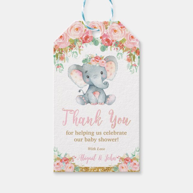Elephant Baby Shower Tack Favor Flicka Presentetikett (Framsidan)