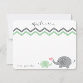 Elephant Baby Shower Tack Grönt Grått Chevron Anteckningskort