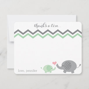 Elephant Baby Shower Tack Grönt Grått Chevron Anteckningskort