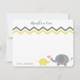 Elephant Baby Shower Tack Gult Grått Chevron Anteckningskort