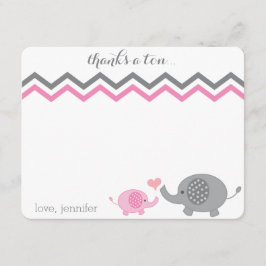 Elephant Baby Shower Tack Rosa Grått Chevron Anteckningskort