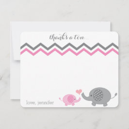 Elephant Baby Shower Tack Rosa Grått Chevron Anteckningskort