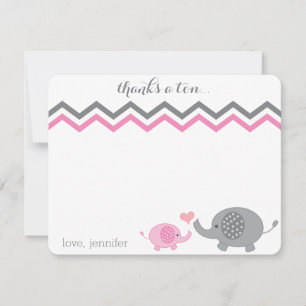 Elephant Baby Shower Tack Rosa Grått Chevron Anteckningskort