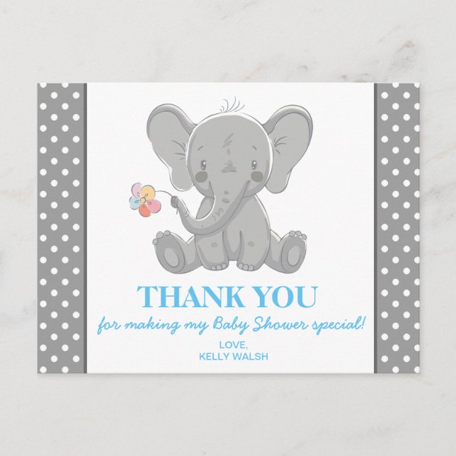 Elephant Baby Shower Tackkort Polka dots Vykort (Framsida)