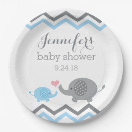 Elephant Baby Shower Tallrikar | Blue Grått Chevro