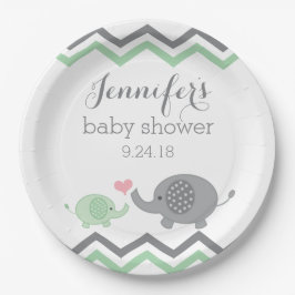 Elephant Baby Shower Tallrikar | Grönt Grått Chevr