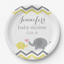 Elephant Baby Shower Tallrikar | Gult Grått Chevro