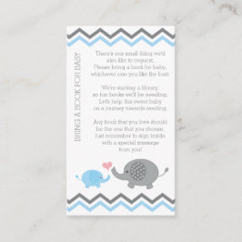 Elephant Baby Shower tar med en Bok Infoga Blue Bo Tilläggskort