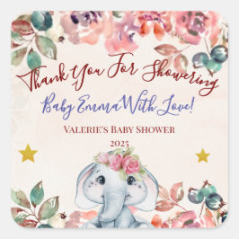 Elephant Baby Shower Thank you sticker Fyrkantigt Klistermärke
