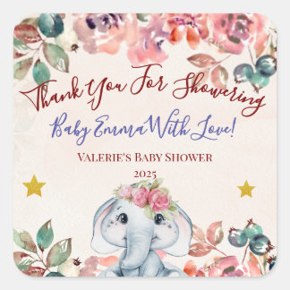Elephant Baby Shower Thank you sticker Fyrkantigt Klistermärke