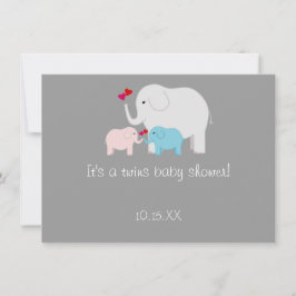Elephant Baby Shower Twillingars Boy Girl Inbjudningar