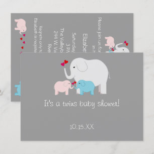 Elephant Baby Shower Twillingars Boy Girl Inbjudningar