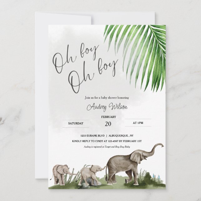 Elephant Baby Shower Twin Boys Baby Inbjudningar (Framsida)
