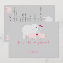 Elephant Baby Shower Twin Girls Inbjudningar