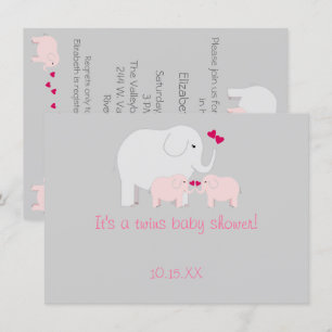 Elephant Baby Shower Twin Girls Inbjudningar