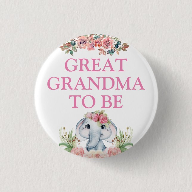 Elephant Baby Shower Underbar Grandma ska vara Knapp (Framsida)
