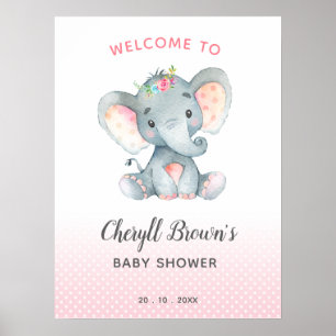 Elephant Baby Shower Välkomstskylt Rosa Girl Girl Poster