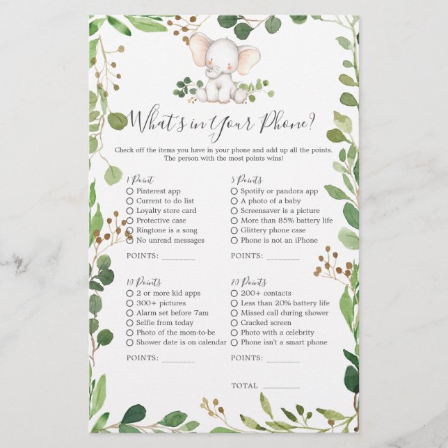 Elephant Baby Shower What's in Your Mobil (Framsida)