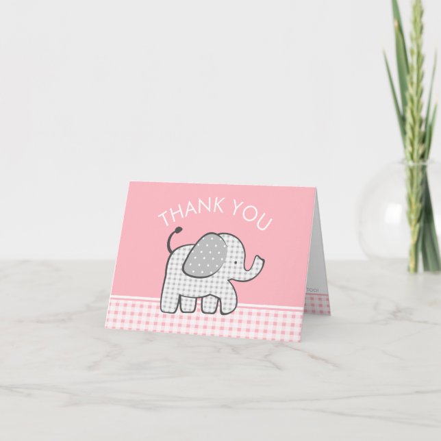 Elephant Baby Tack Rosa Gingham Kort (Framsida)