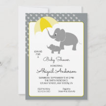 Elephant & Baby, Umbrella Baby Shower-inbjudan