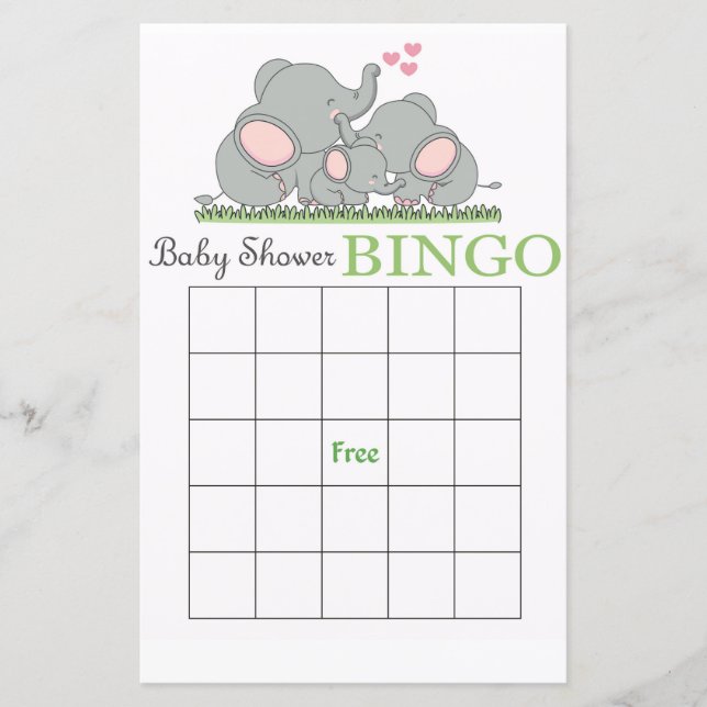 Elephant babyduschbingo-kort (Framsida)