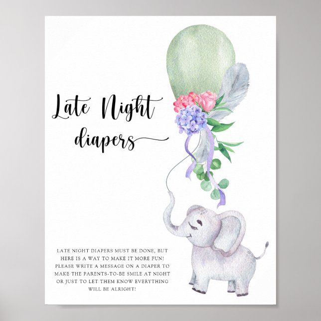 Elephant & Ballong \ Midnatt blöjor spel Poster (Framsidan)