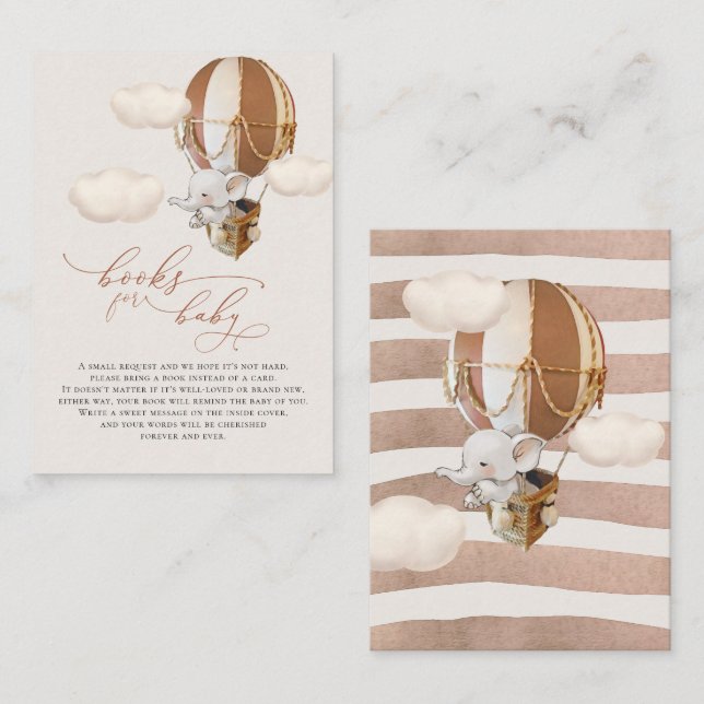 Elephant Balloon Baby Bokar-kuvert Tilläggskort (Fram/baksida)