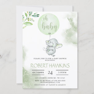 Elephant Balloon Baby Shower Inbjudningar