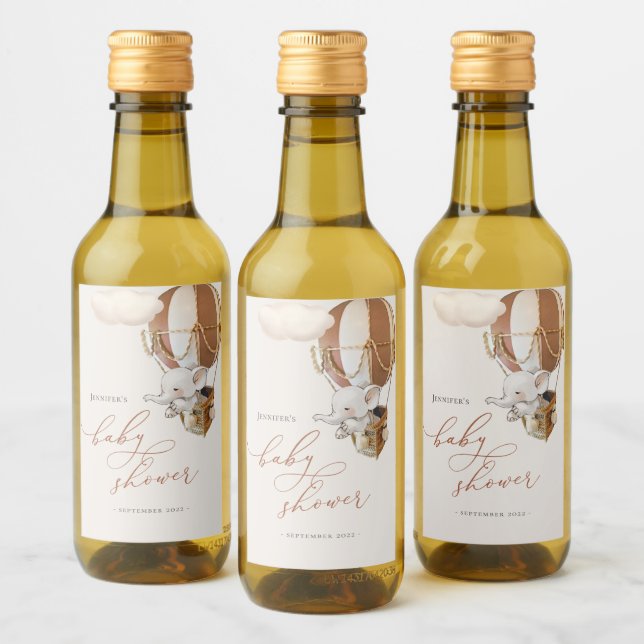 Elephant Balloon Baby Shower Mini Vin-etikett Vinetikett (Flaskor)