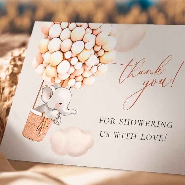 Elephant Balloon Baby Shower Tack Kort (Skapare uppladdad)