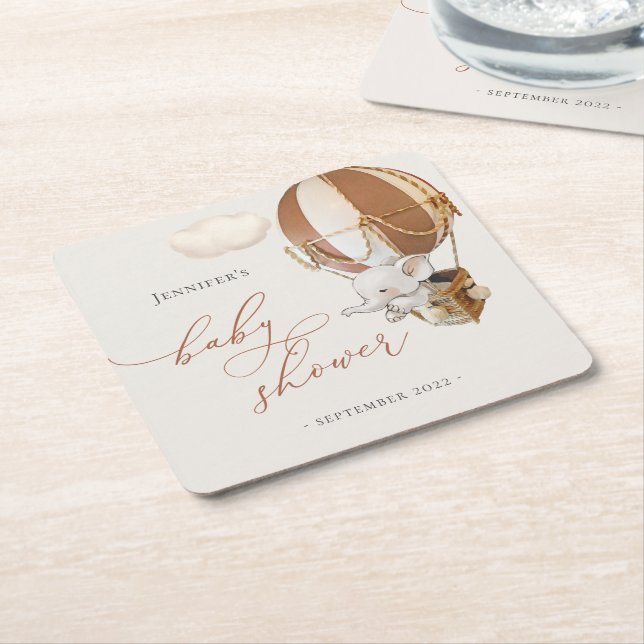 Elephant Balloon Baby Shower Underlägg Papper Kvadrat (Vinklad)