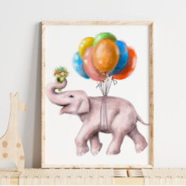 Elephant Balloon Bouquet-utskrift | Vattenfärgsuts Poster
