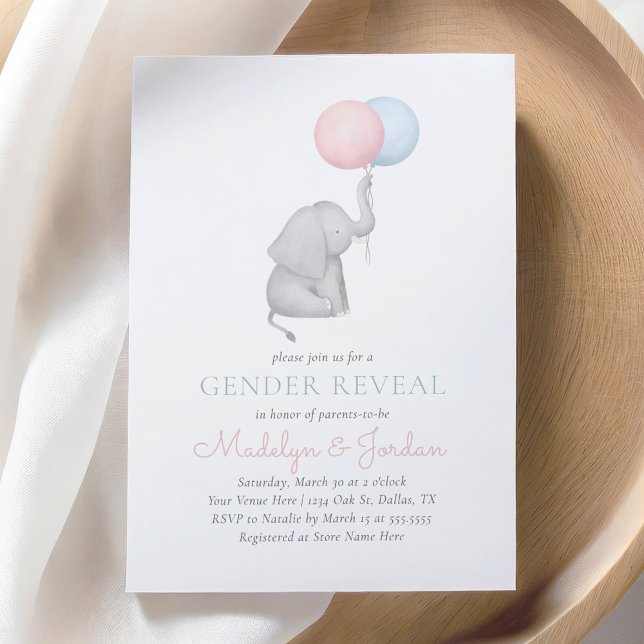 Elephant Balloon Gender Reveal Inbjudningar (Skapare uppladdad)