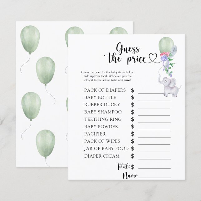 Elephant & Balloon - Gissa pris! Spel (Fram/baksida)