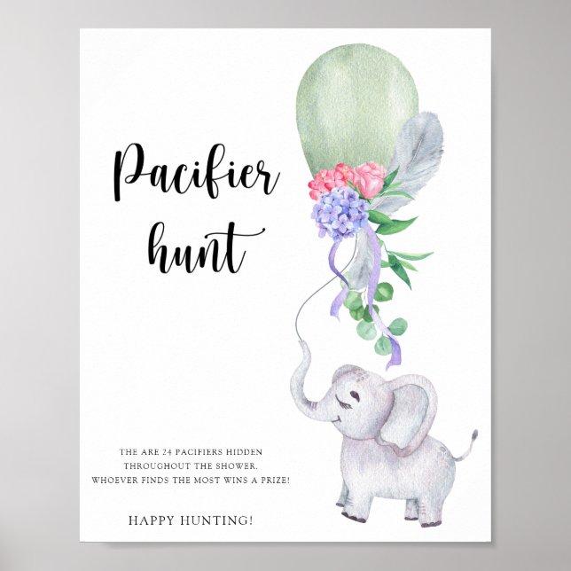 Elephant & Balloon Nappar jagar babyduschspel Poster (Framsidan)