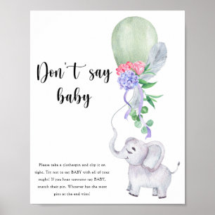 Elephant & Balloon - säg inte baby Poster