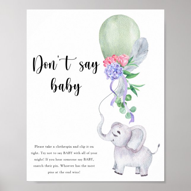 Elephant & Balloon - säg inte baby Poster (Framsidan)