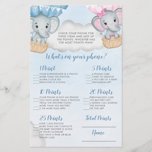 Elephant Balloon What's on your Mobil Shower Game (Framsida)