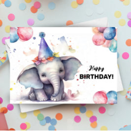 Elephant Balloons och Party Hat Grattis på födelse Kort
