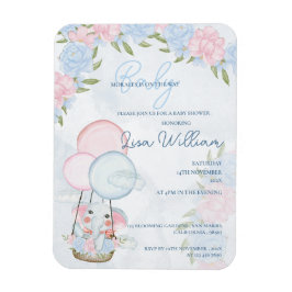 Elephant Balloons Rosa Blommigt Baby Shower Inbjud Magnet