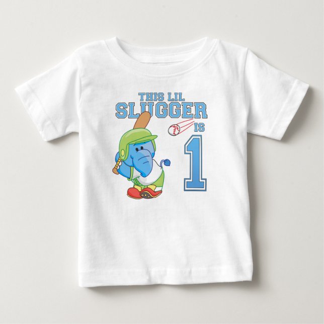 Elephant Baseball 1:a födelsedagen T Shirt (Framsida)