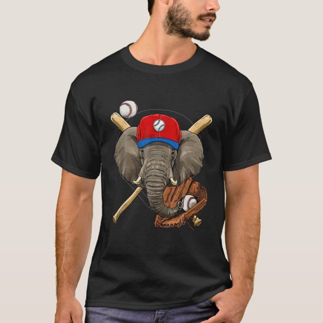 Elephant Baseball Elephant Älskare Baseball Player T Shirt (Framsida)