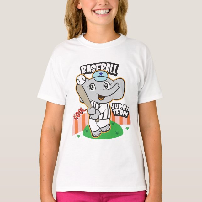 Elephant Baseball Funny Cute T Shirt (Framsida)